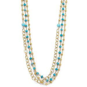 Triple Strand Multistone Necklace 14 Karat Gold Plated